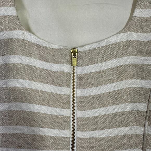Banana Republic Womens Dress Size 0 Tan White Stripe Lined Blend Sleeveless - Picture 5 of 12